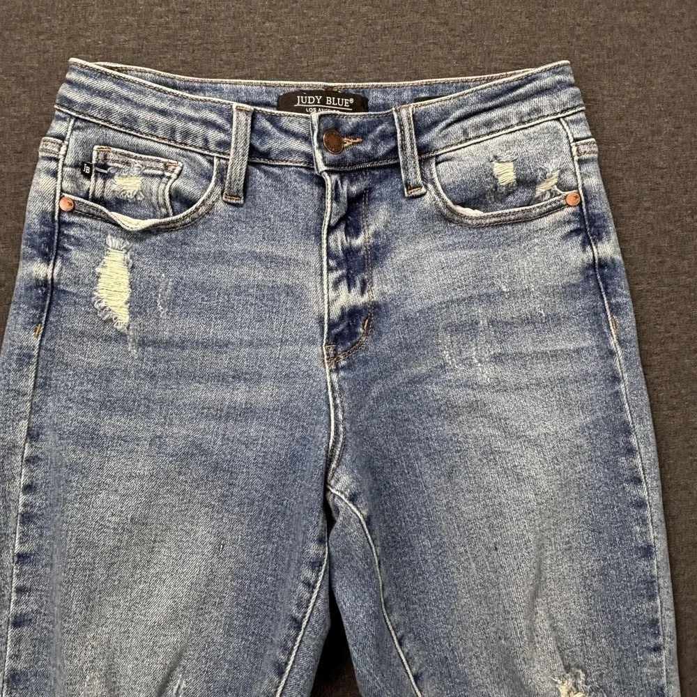 Judy‎ Blue Jeans Womens 5/27 28x27 Blue Distressed Boyfriend High Rise Stretch